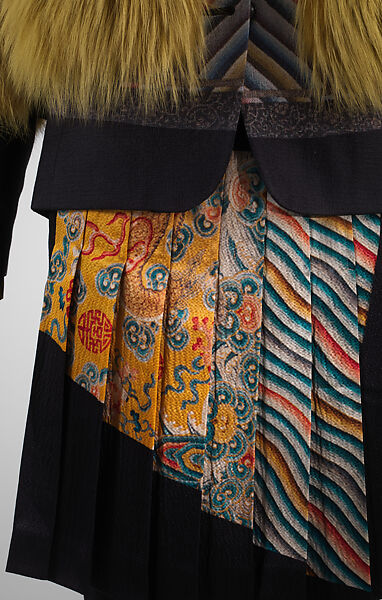 Ensemble, Dries Van Noten (Belgian, born 1958), (a) fox fur, silk; (b) wool, silk, synthetic; (c) silk, mother-of-pearl; (d) wool, silk, synthetic, metal; (e, f) leather, cotton, synthetic; (g, h) mother-of-pearl, metal, Belgian