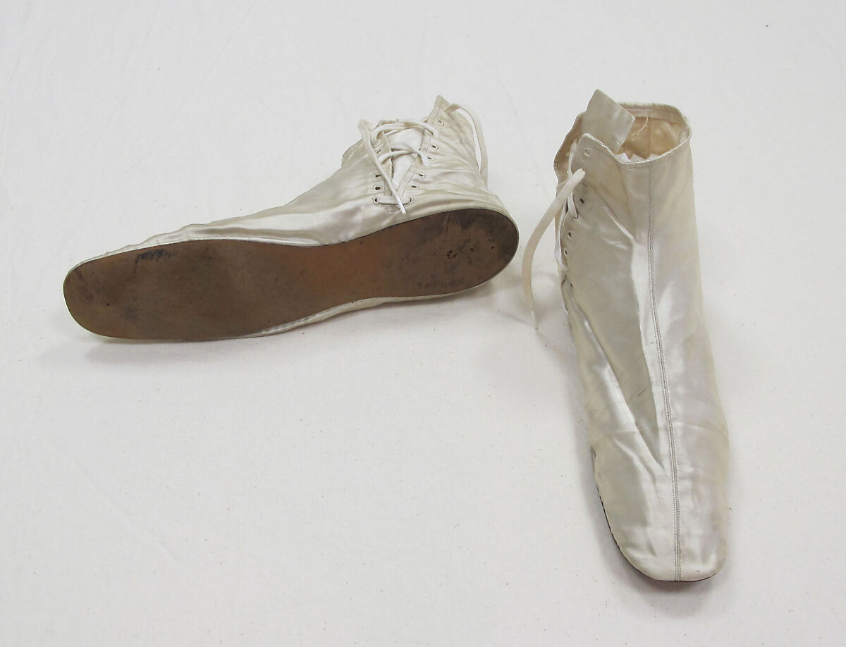 Shoes, silk, leather, cotton, probably British