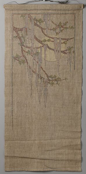 Cypress in Spring, Attributed to Anna Frances Simpson (1880–1930), Embroidered silk on linen, American 