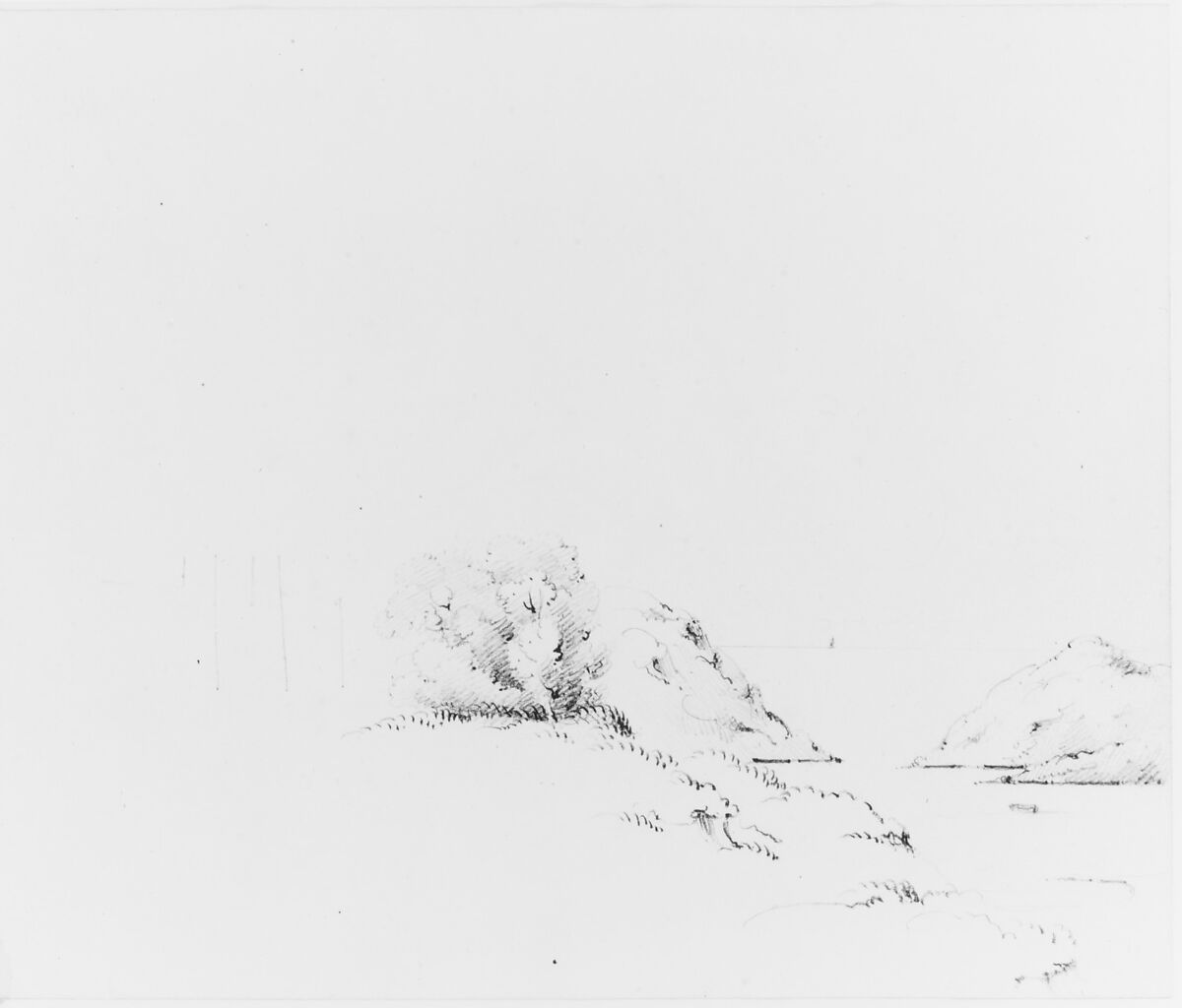 Sketchbook of Lake George, Catskill Mountains, and Hudson River Subjects, John William Casilear (American, New York 1811–1893 Saratoga Springs, New York), Drawings in graphite and pen and ink on off-white wove paper, bound in leather and cloth panels, American