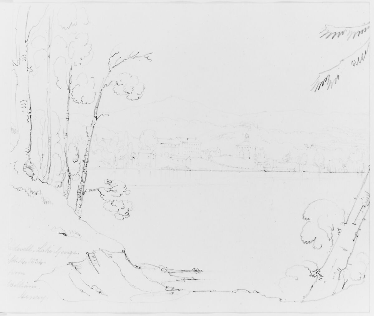 Sketchbook of Lake George, Catskill Mountains, and Hudson River Subjects, John William Casilear (American, New York 1811–1893 Saratoga Springs, New York), Drawings in graphite and pen and ink on off-white wove paper, bound in leather and cloth panels, American