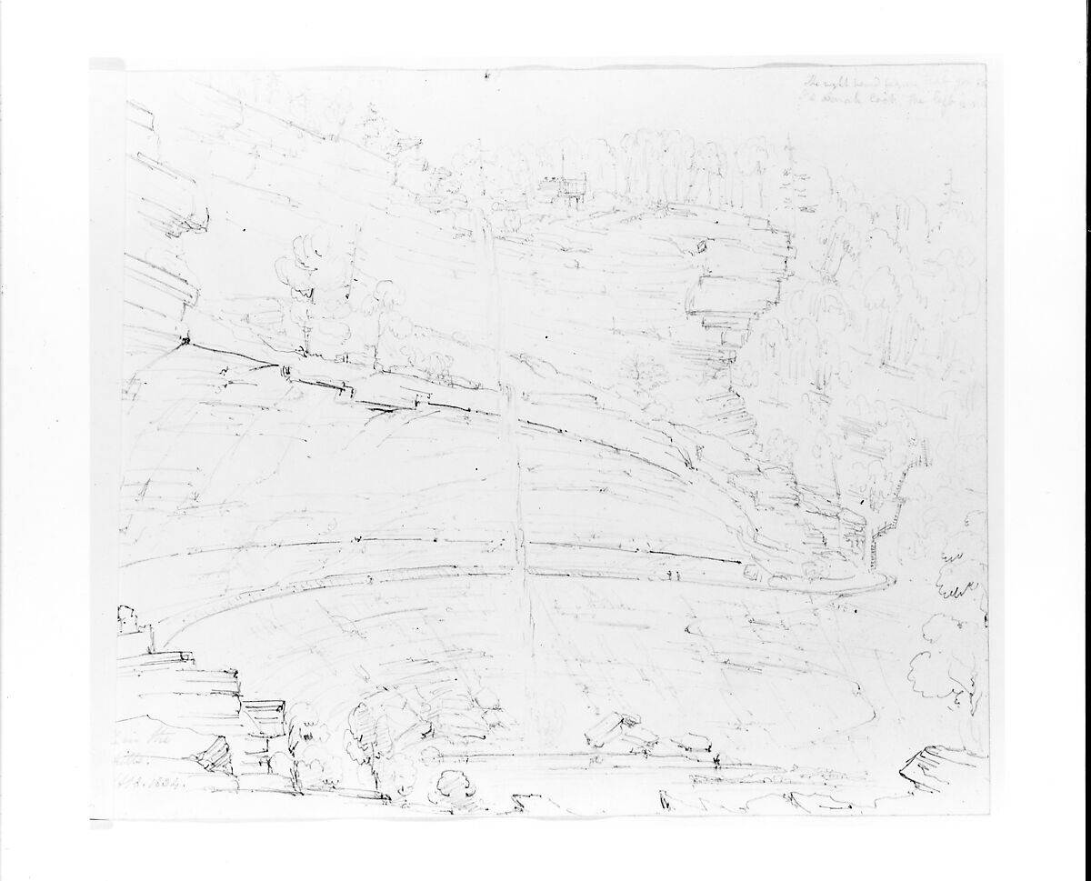 Sketchbook of Lake George, Catskill Mountains, and Hudson River Subjects, John William Casilear (American, New York 1811–1893 Saratoga Springs, New York), Drawings in graphite and pen and ink on off-white wove paper, bound in leather and cloth panels, American