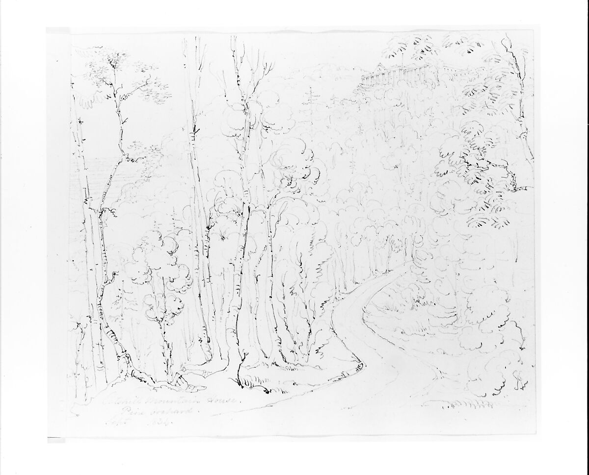 Sketchbook of Lake George, Catskill Mountains, and Hudson River Subjects, John William Casilear (American, New York 1811–1893 Saratoga Springs, New York), Drawings in graphite and pen and ink on off-white wove paper, bound in leather and cloth panels, American