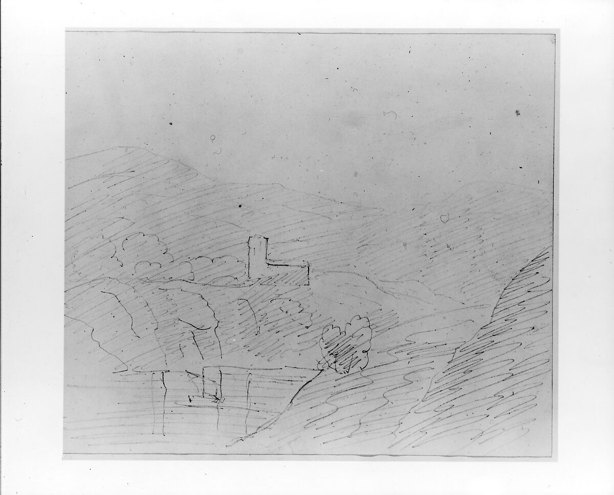 Sketchbook of Lake George, Catskill Mountains, and Hudson River Subjects, John William Casilear (American, New York 1811–1893 Saratoga Springs, New York), Drawings in graphite and pen and ink on off-white wove paper, bound in leather and cloth panels, American
