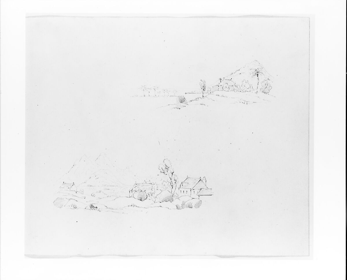 Sketchbook of Lake George, Catskill Mountains, and Hudson River Subjects, John William Casilear (American, New York 1811–1893 Saratoga Springs, New York), Drawings in graphite and pen and ink on off-white wove paper, bound in leather and cloth panels, American