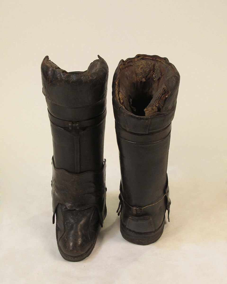 Boots, leather, metal, horsehair, probably French