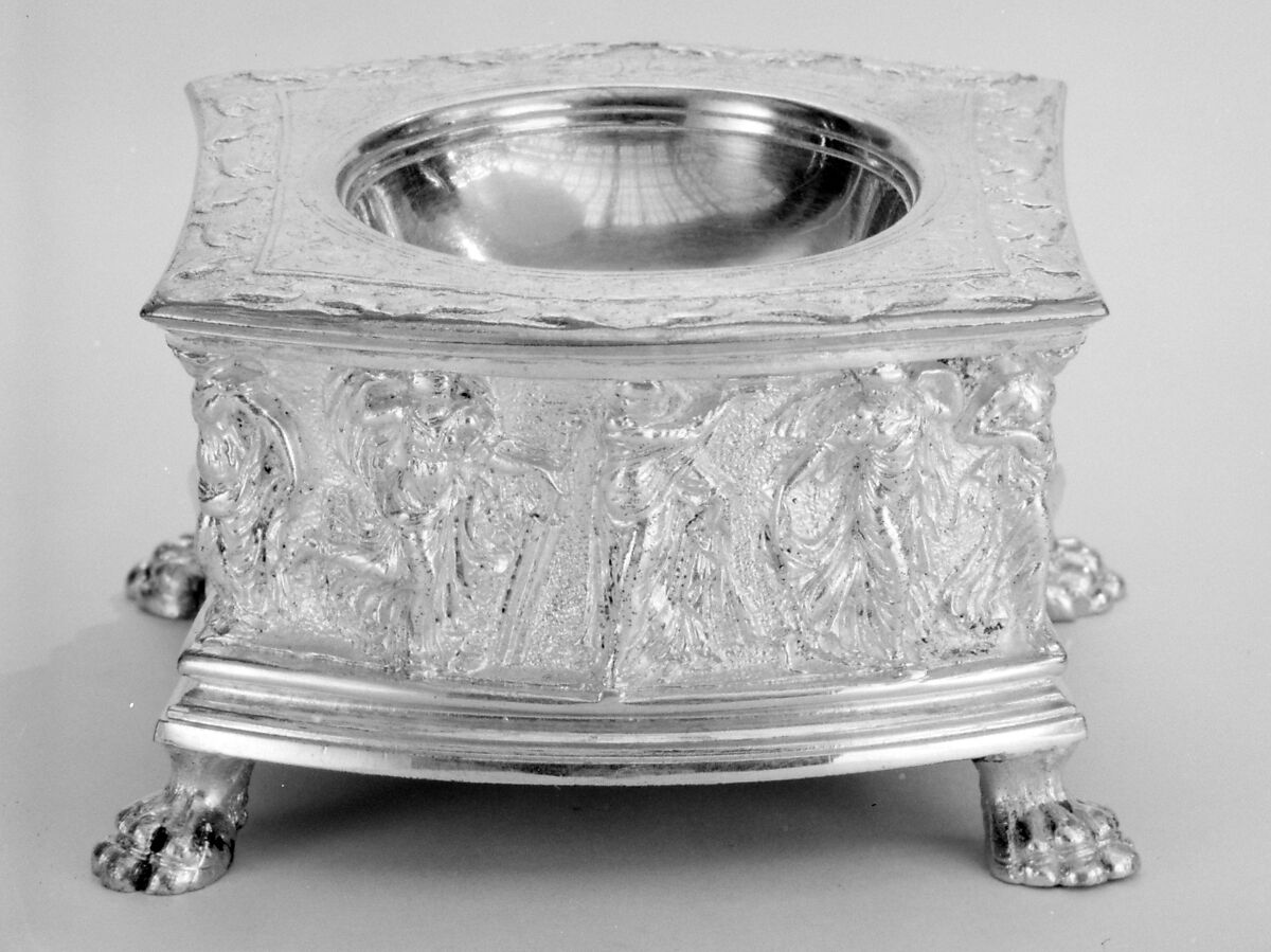 Saltcellar, Silver, gilt, British, after Italian original 