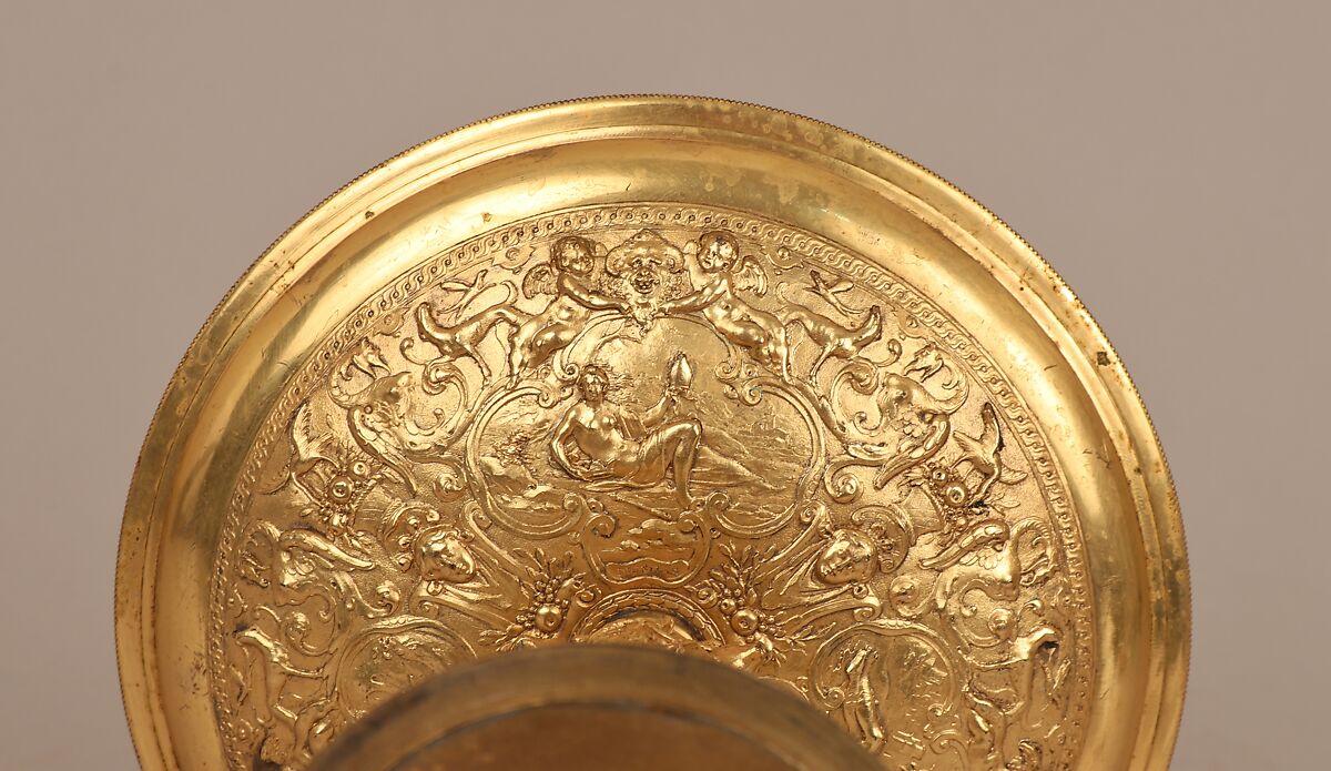 Tazza, After an original attributed to Benvenuto Cellini (Italian, Florence 1500–1571 Florence), Silver gilt, British, after Italian, Florence original