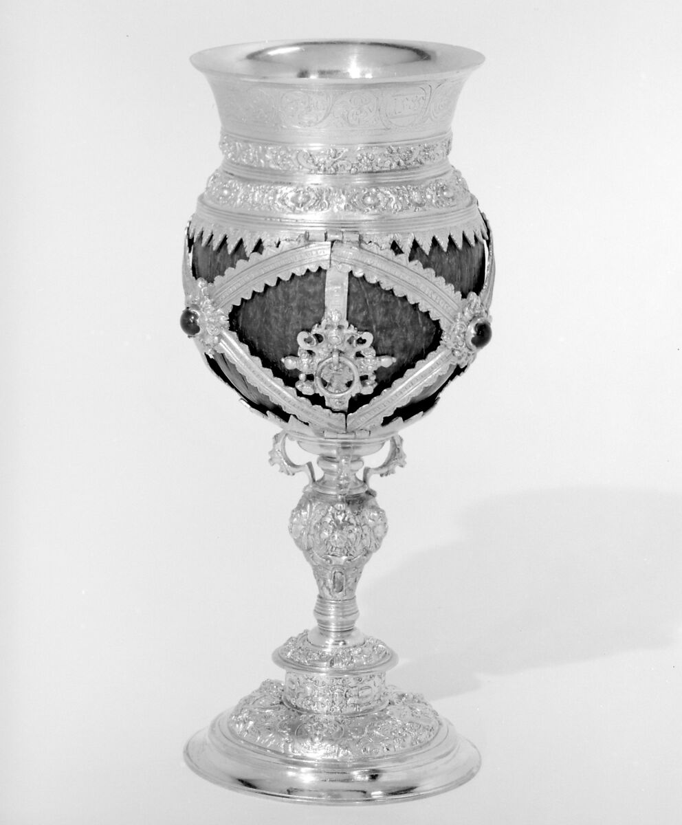 Cup, Silver on base metal; coconut, British, after German original 