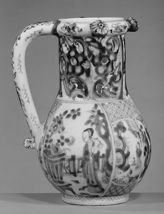 Puzzle jug, Hard-paste porcelain, Chinese, for Dutch or British market