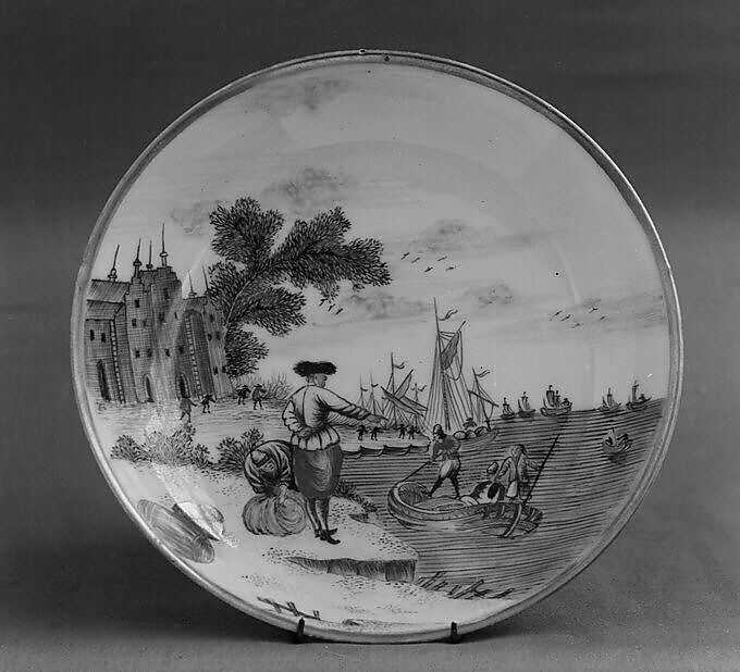 Teabowl and saucer, Hard-paste porcelain, Chinese with European decoration