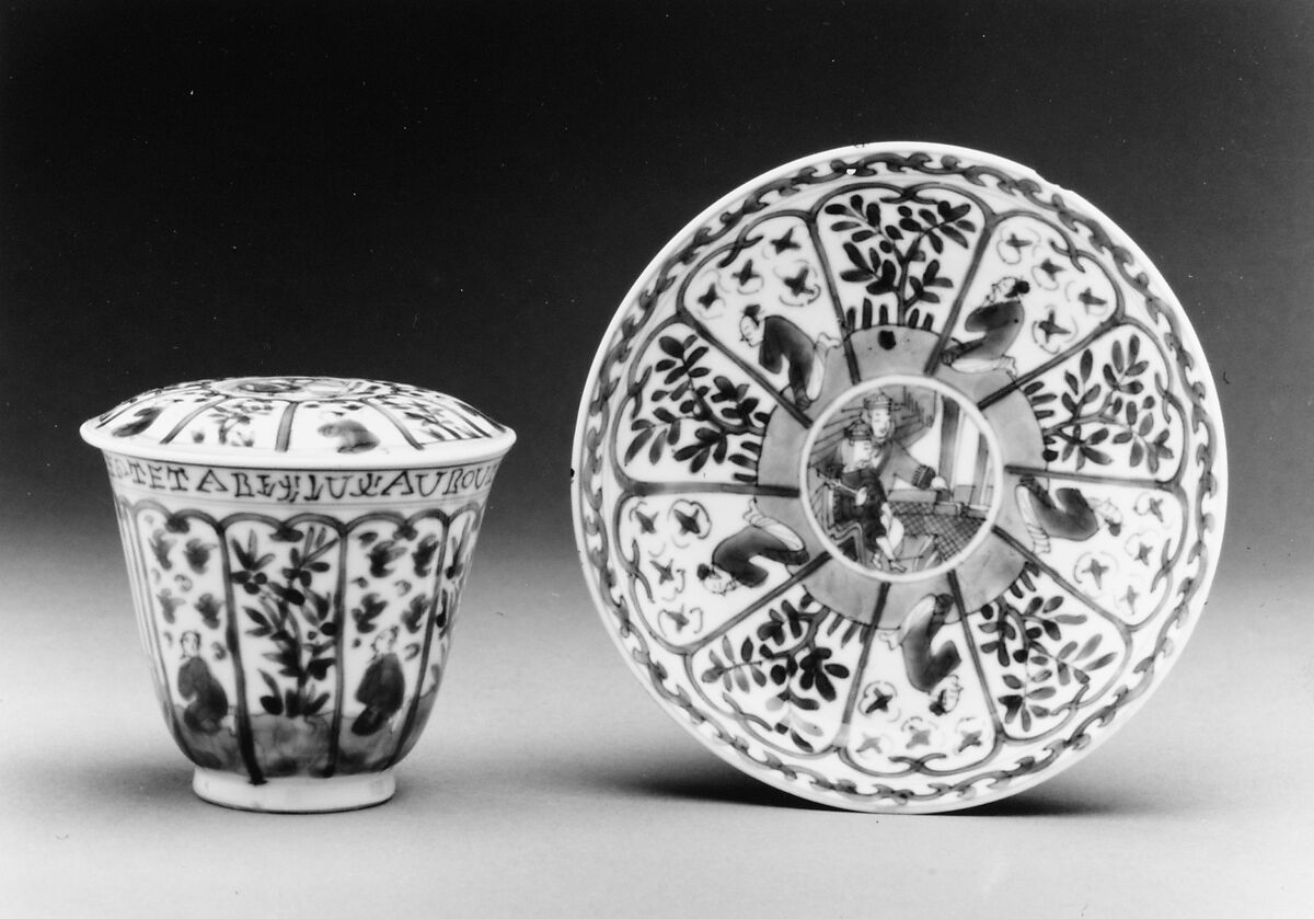 Beaker with cover and saucer, Hard-paste porcelain, Chinese, for European market