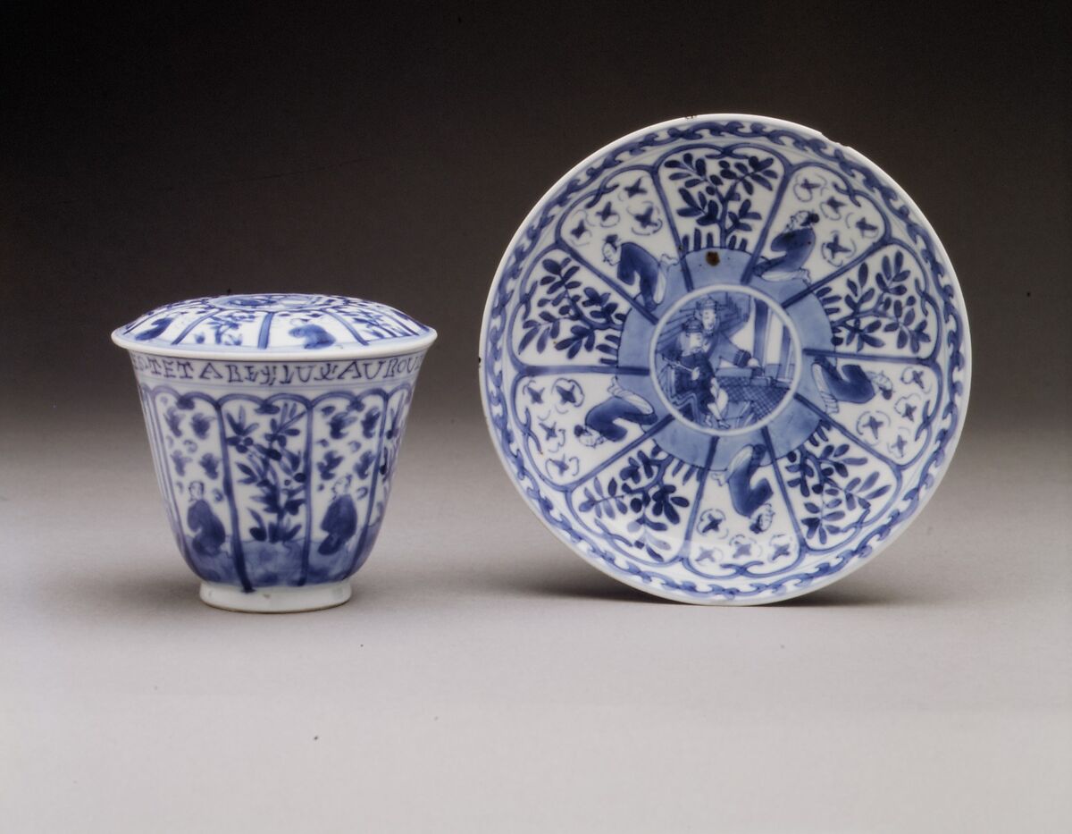 Beaker with cover and saucer, Hard-paste porcelain, Chinese, for European market