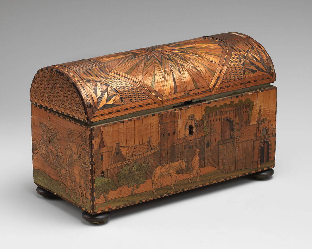 Casket, Straw on wood, silk, British 