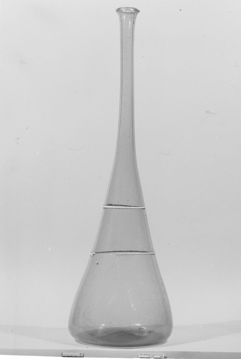 Bottle with two white fillets, Glass, probably Spanish 