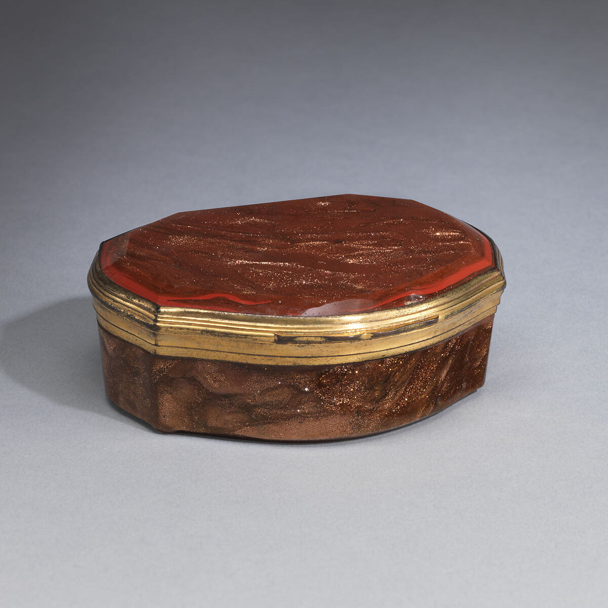 Snuffbox, Miotti Family Workshop (Italian, Murano), Aventurine glass, cast, cut and polished, with gilded bronze mounts, Italian, Venice (Murano)