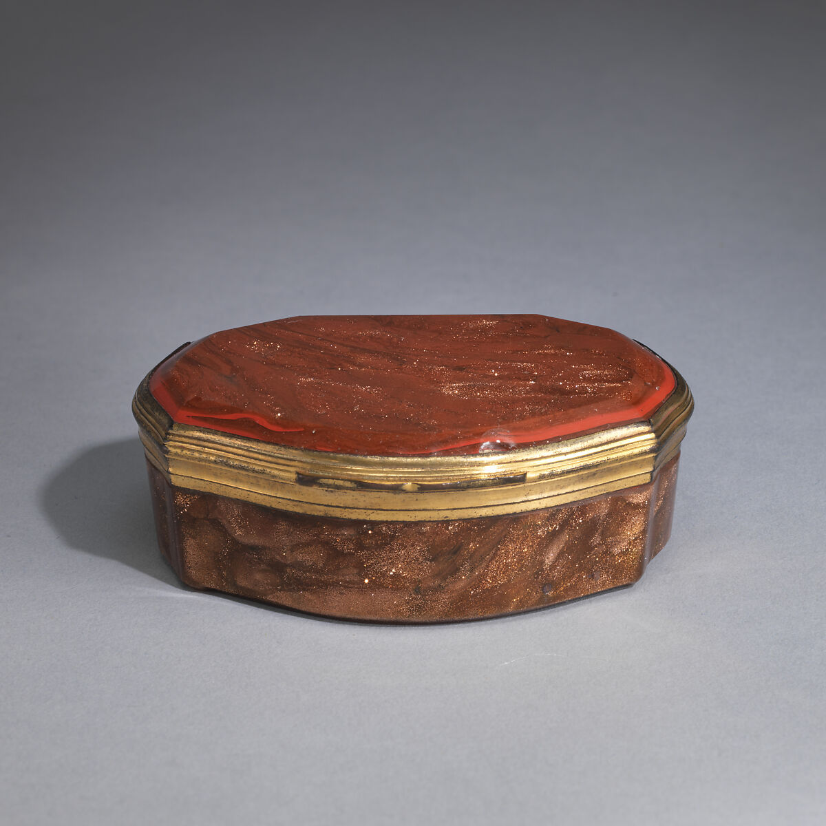 Snuffbox, Miotti Family Workshop (Italian, Murano), Aventurine glass, cast, cut and polished, with gilded bronze mounts, Italian, Venice (Murano) 