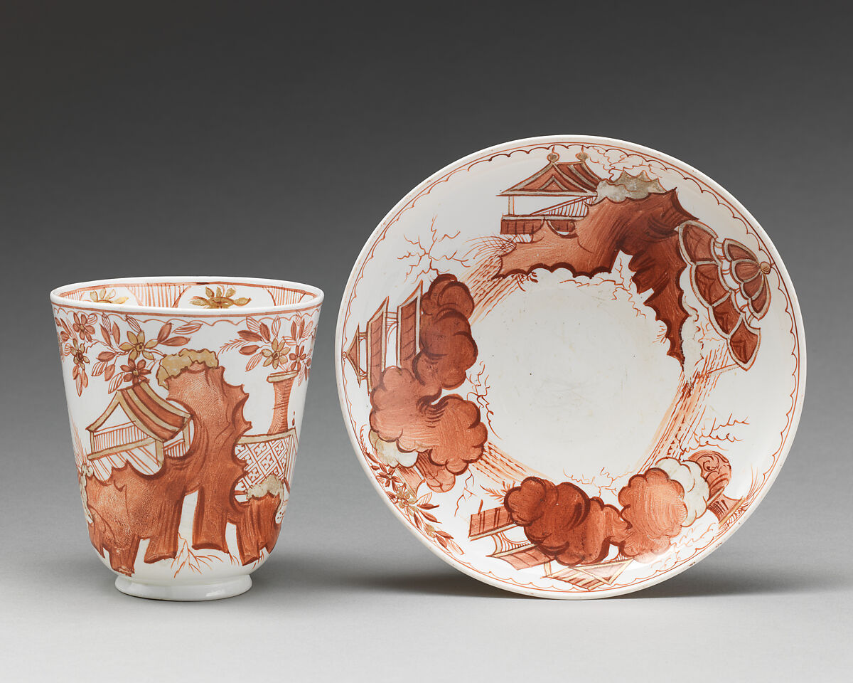 Beaker and saucer, Probably Miotti Family Workshop (Italian, Murano), Opaque white glass (lattimo), blowen with enamel and gilding, Italian, Venice (Murano) 