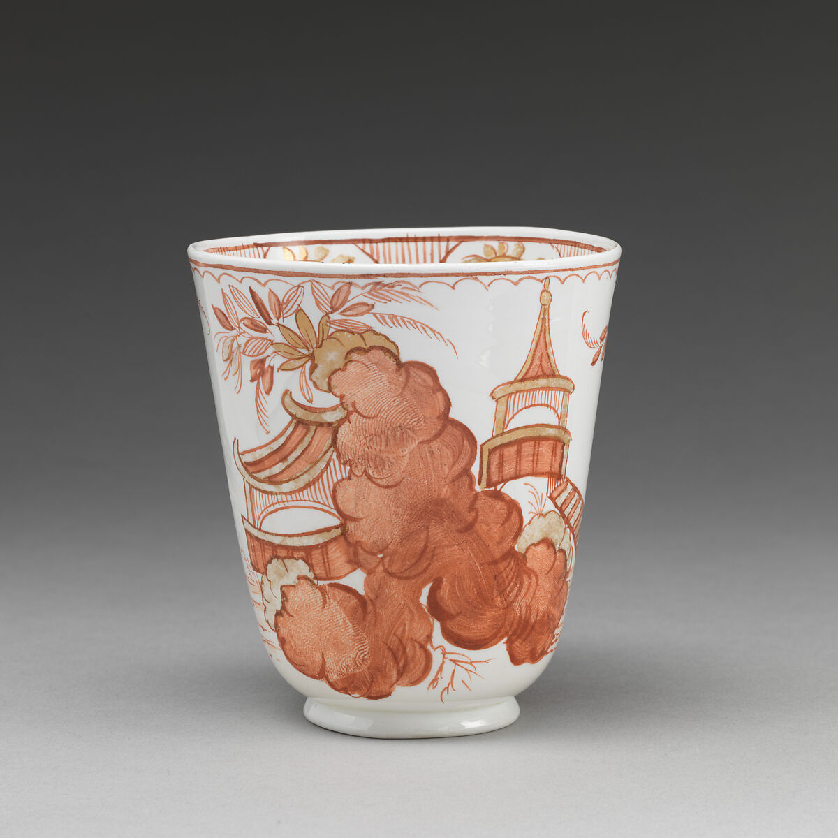 Beaker and saucer, Probably Miotti Family Workshop (Italian, Murano), Opaque white glass (lattimo), blowen with enamel and gilding, Italian, Venice (Murano)