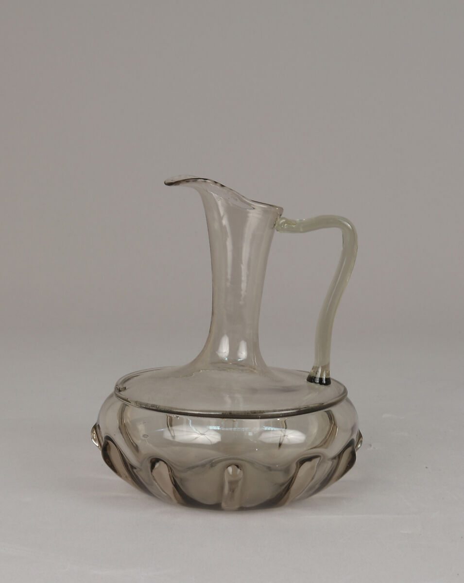Partially-ribbed, amber-toned cruet bottle, Glass, Italian, Venice (Murano) 