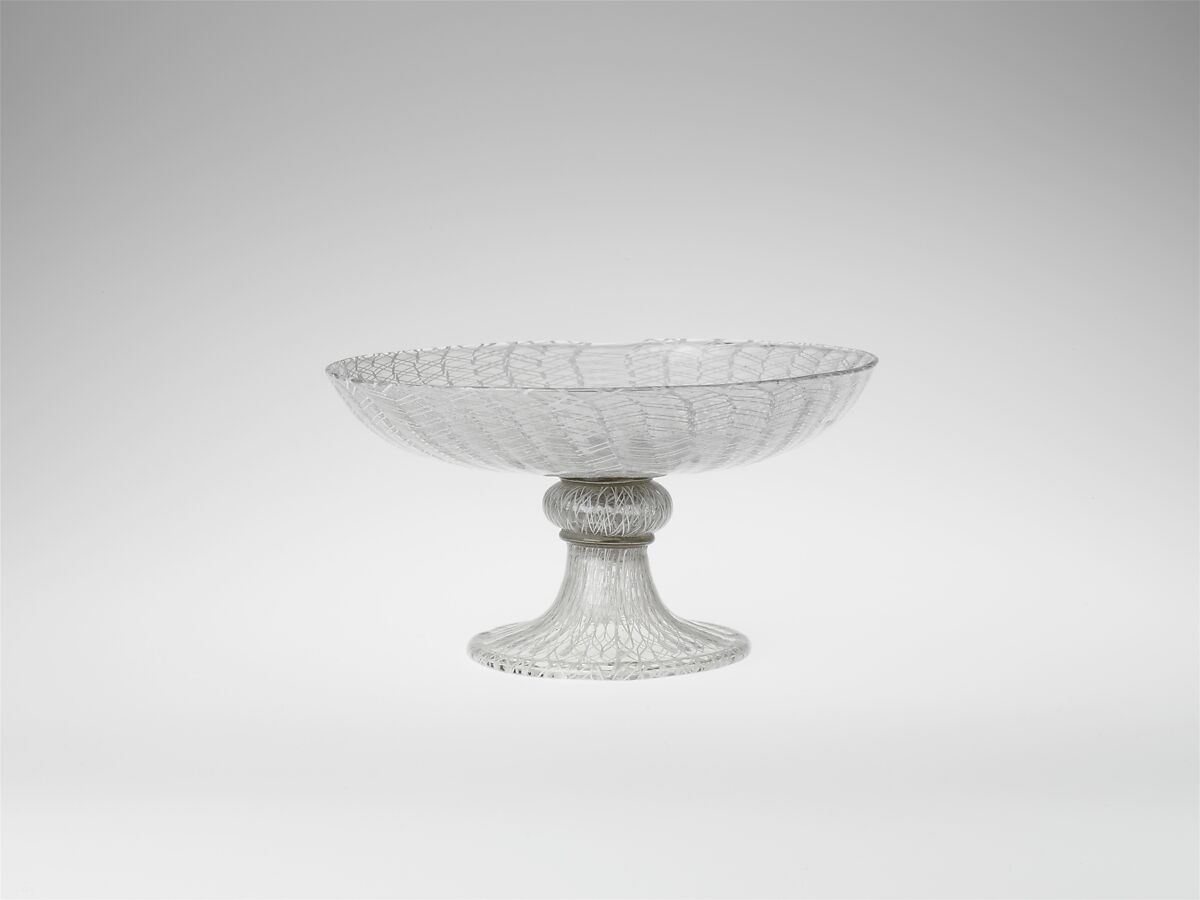 Tazza, Glass, blown with filigrana a retortoli decoration, Italian, Venice (Murano)