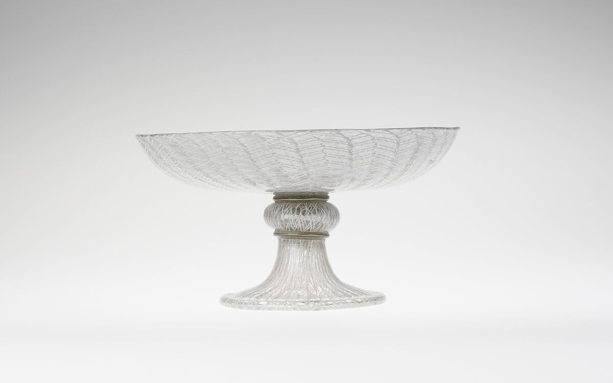 Tazza, Glass, blown with filigrana a retortoli decoration, Italian, Venice (Murano)