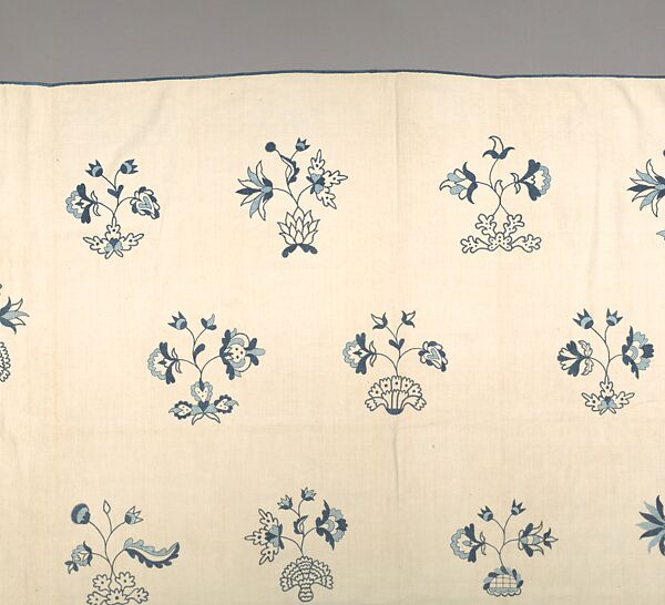 Embroidered coverlet, Linen embroidered with linen thread, American