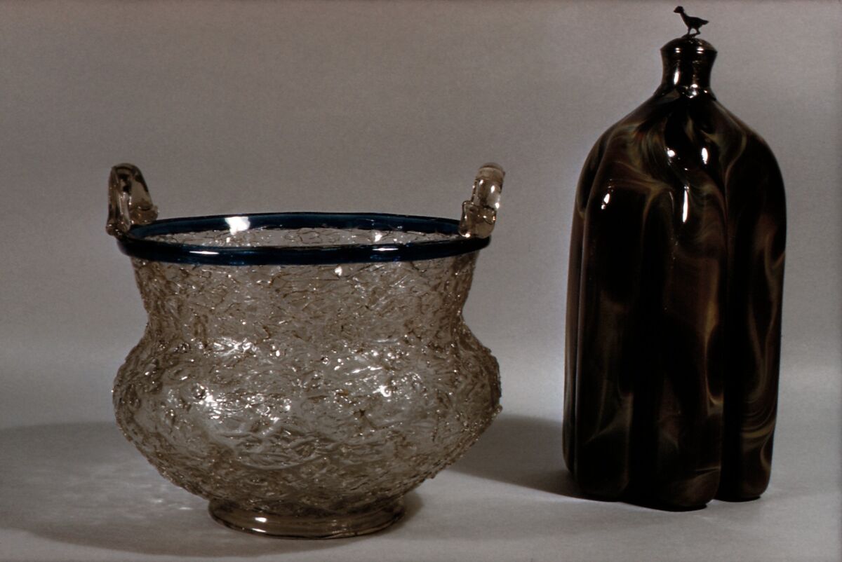 Bottle, Glass, silver, Italian, Venice (Murano) or French 