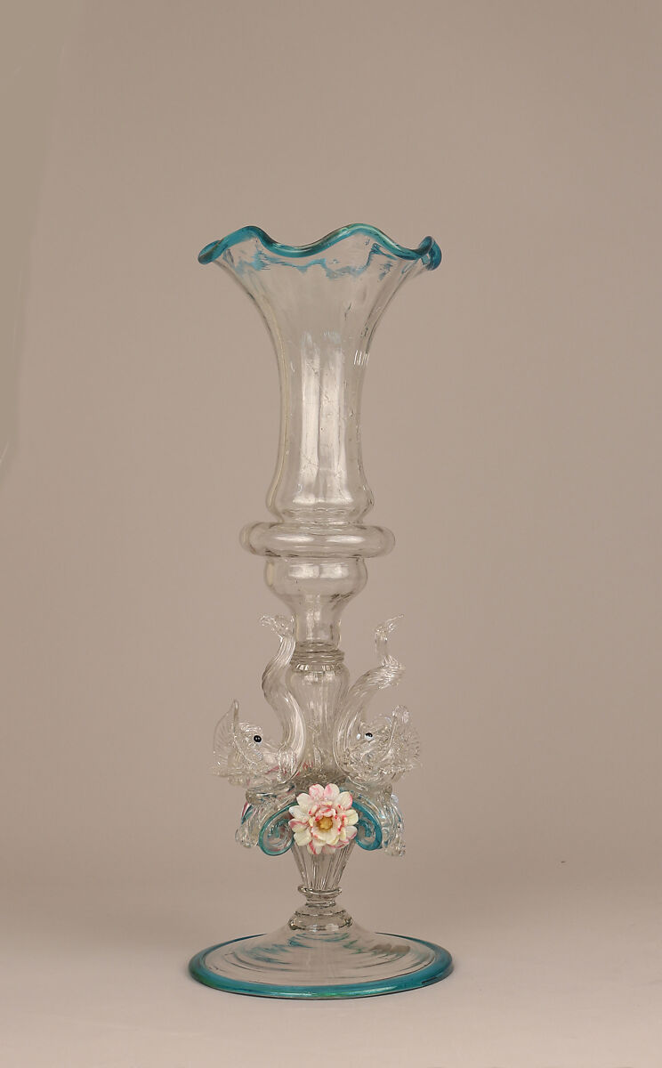 Fluted vase with dolphins, Venezia-Murano Company (Italian 1872–1909), Glass, Italian, Venice (Murano)