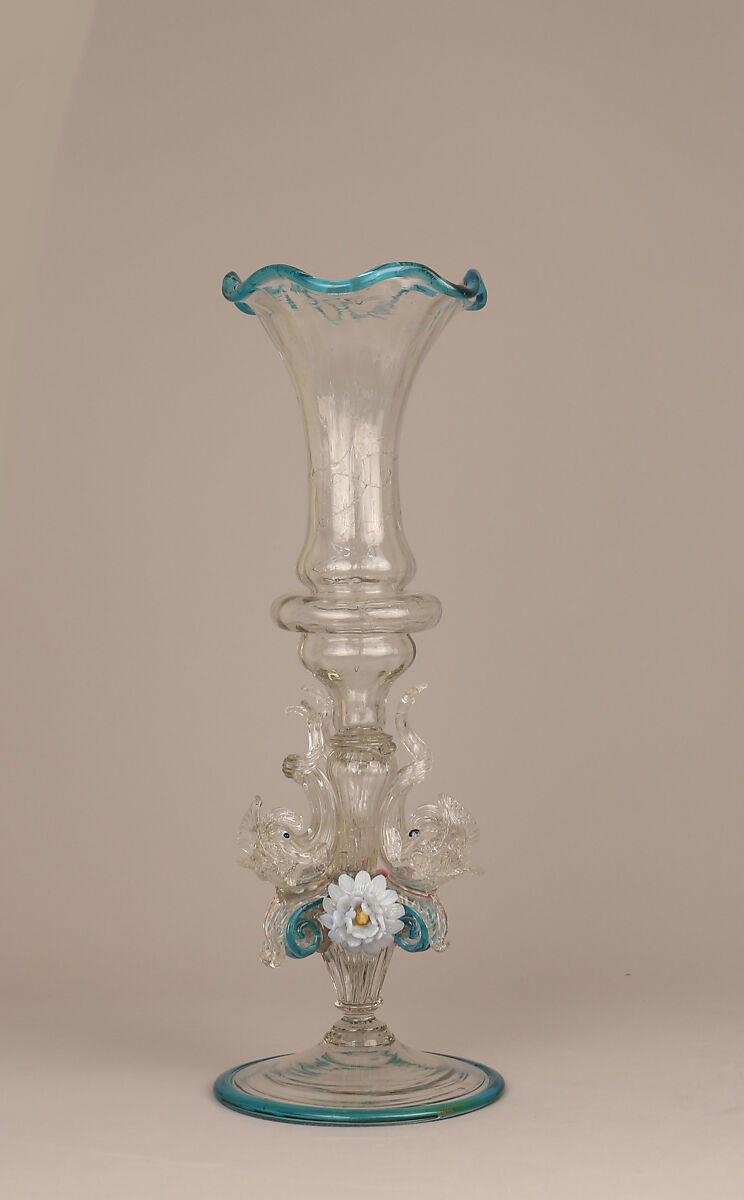 Fluted vase with dolphins, Venezia-Murano Company (Italian 1872–1909), Glass, Italian, Venice (Murano)