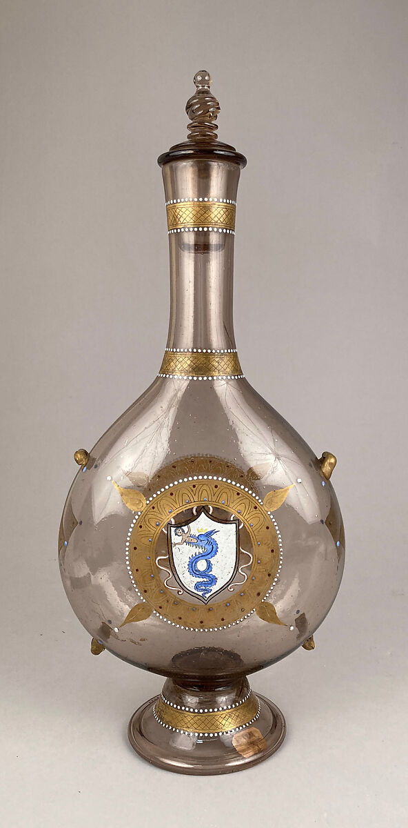 Bottle with arms of Visconti and Bentivoglio families, Glass, Italian 