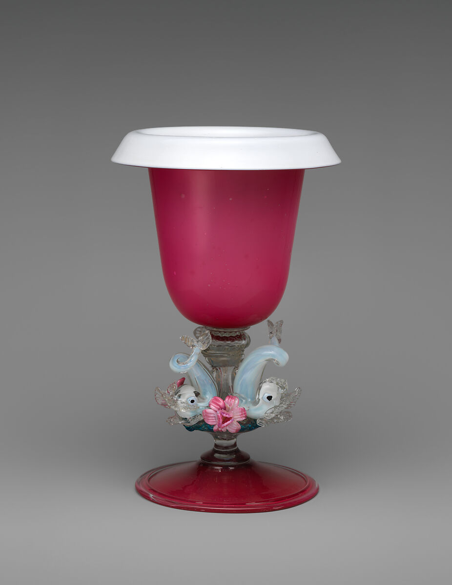 Vase, Glass; blown and cased, with applied flame-worked decoration, Italian, Venice (Murano)