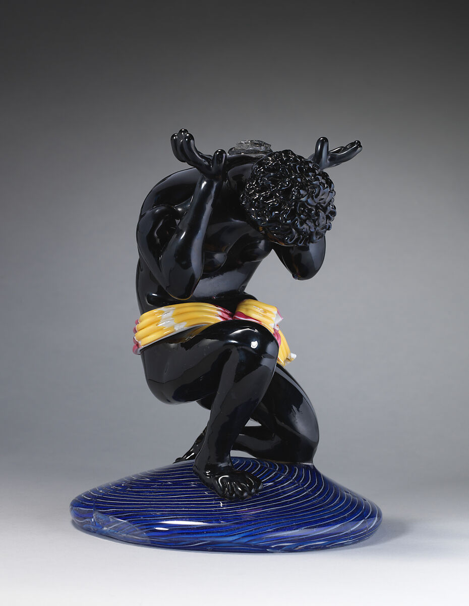 Kneeling African figure, Glass, furnace-worked and blown, Italian, Venice (Murano)
