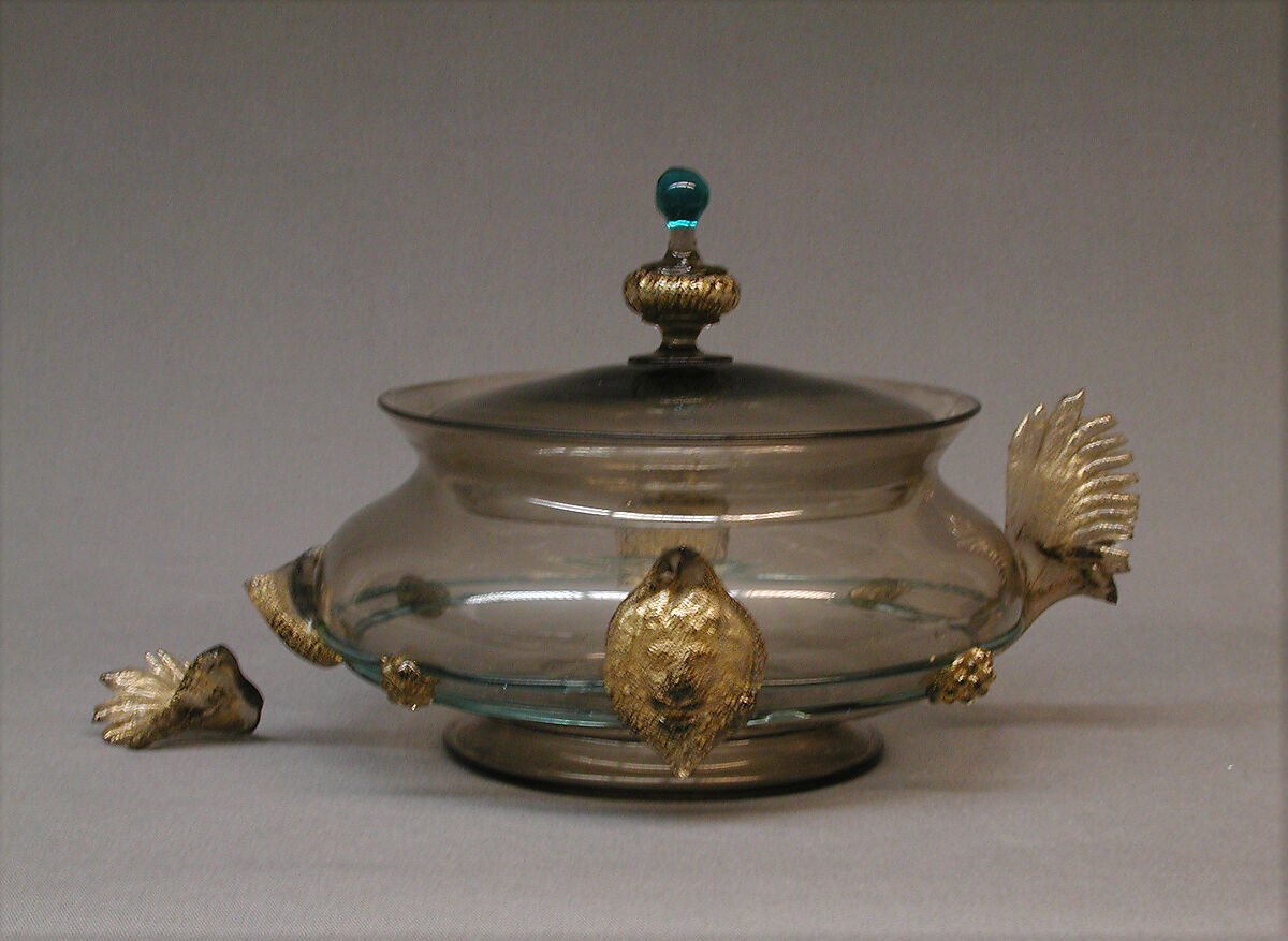 Bowl with cover, Glass, Italian, Venice (Murano) 