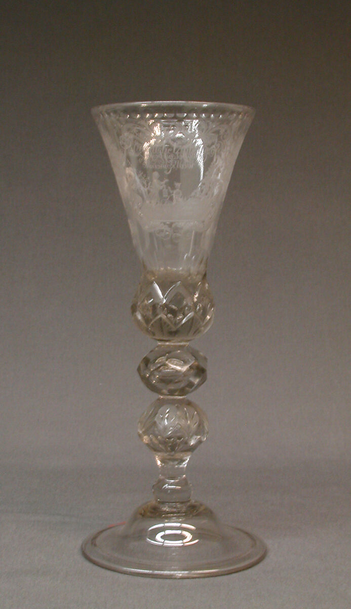 Standing cup, Glass, German, Brandenburg or Zechlin glass with Silesian engraving 