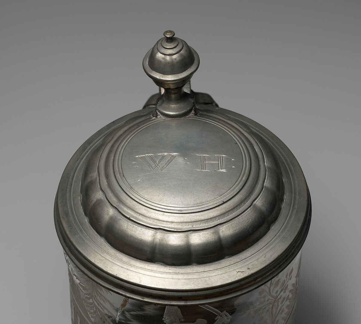 Tankard, Glass, pewter, probably German