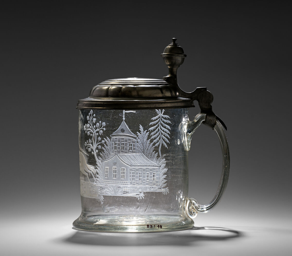 Tankard, Glass, pewter, probably German