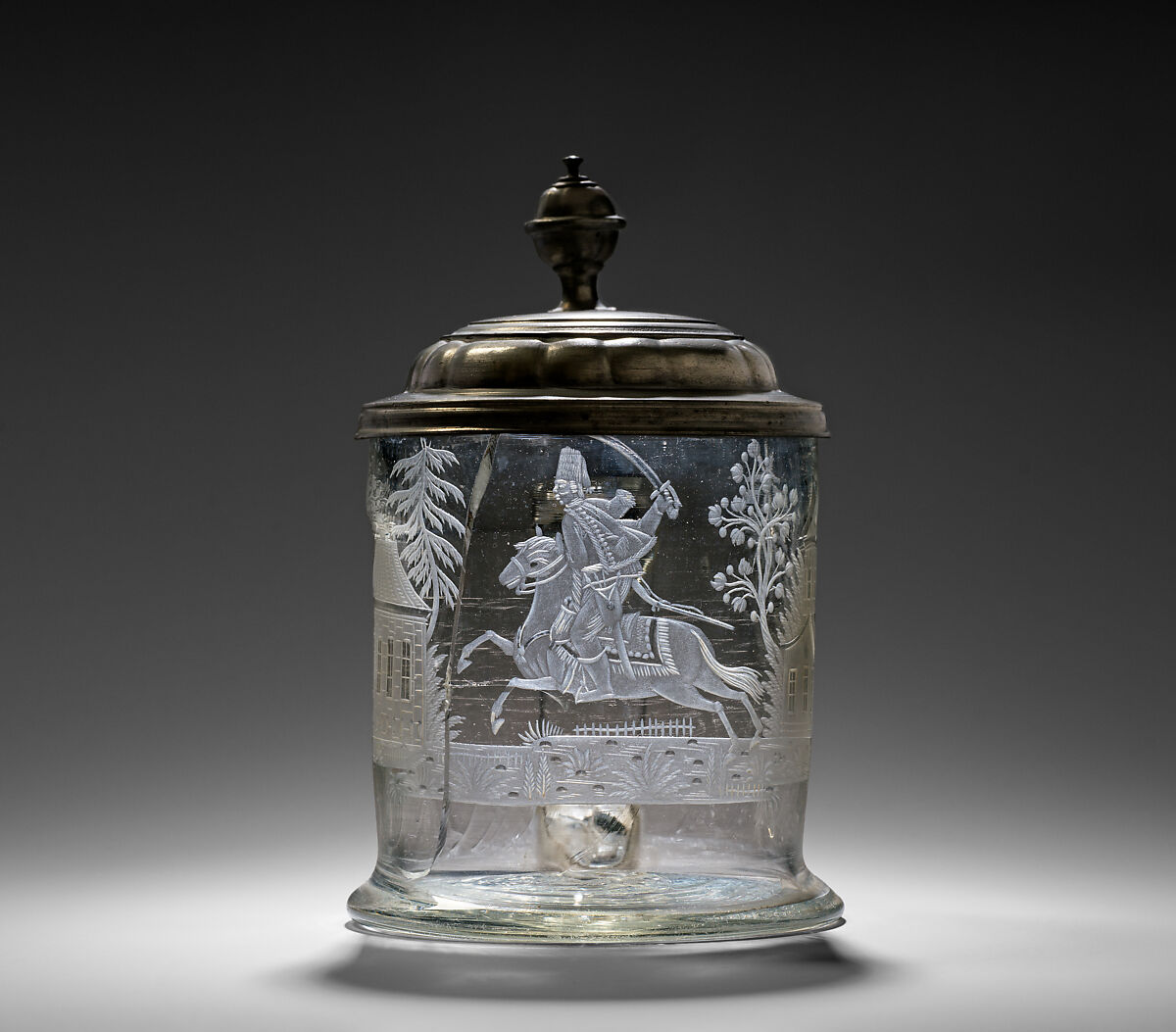 Tankard, Glass, pewter, probably German