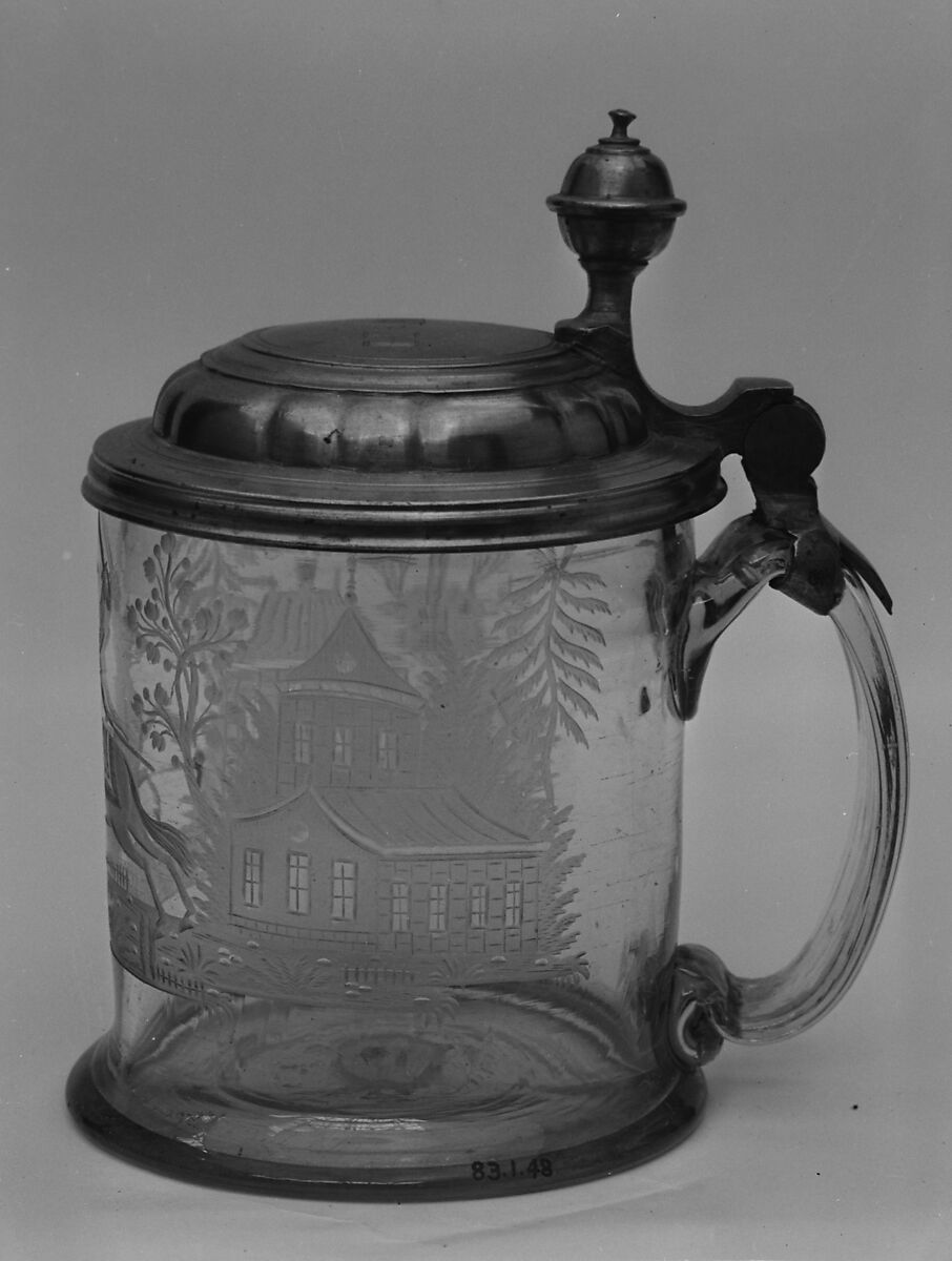 Tankard, Glass, pewter, probably German 