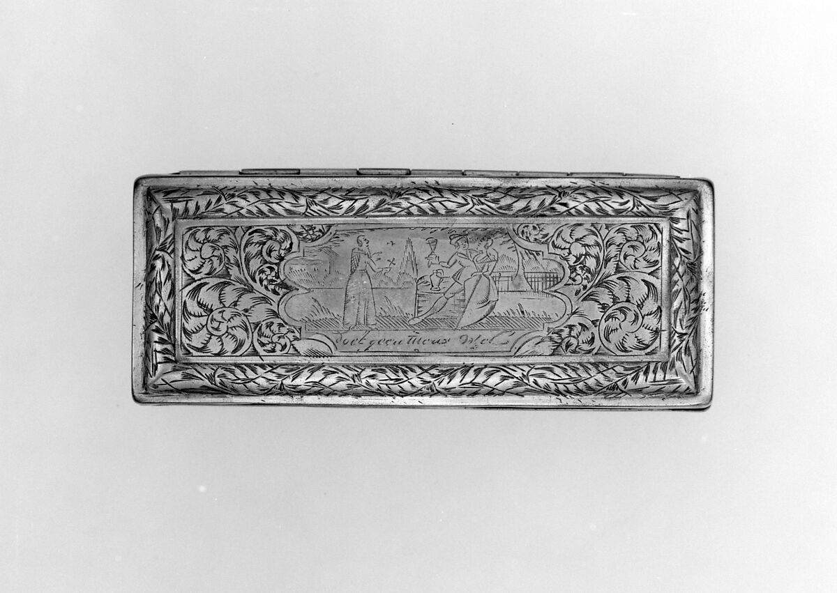 Tobacco box, Brass and copper, Dutch or Flemish