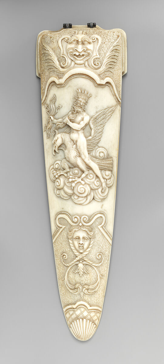 Tobacco rasp carved with Zeus astride an eagle, Ivory and iron, French 