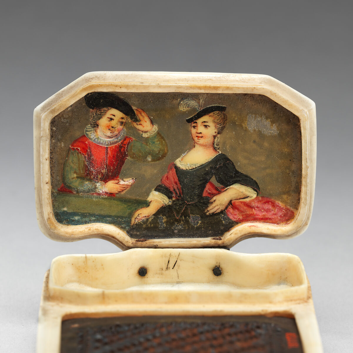 Tobacco rasp carved with Zeus astride an eagle, Ivory and iron, French