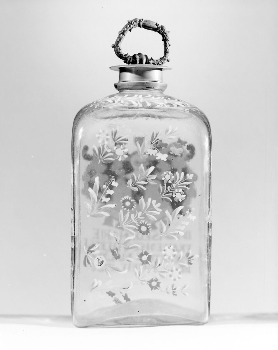 Bottle, Glass; pewter, German