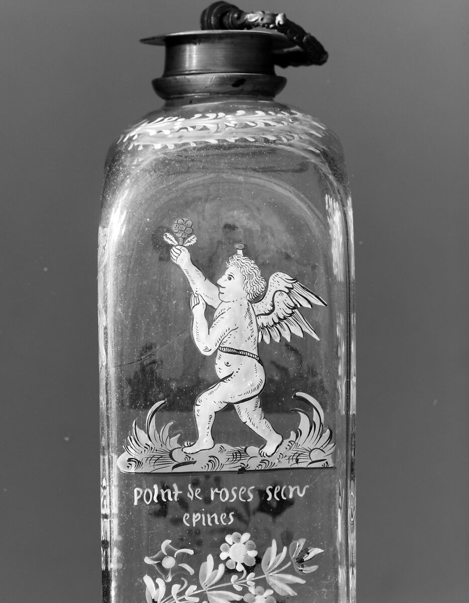 Bottle, Glass; pewter, German