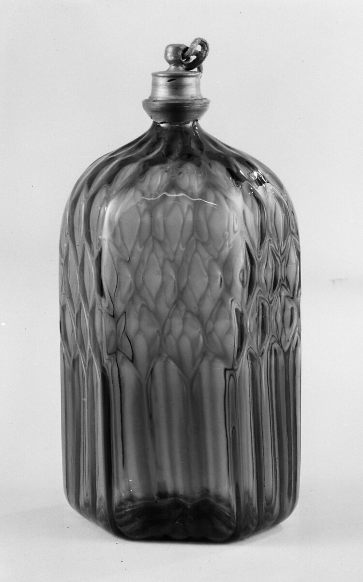 Bottle, Glass; pewter, possibly German 