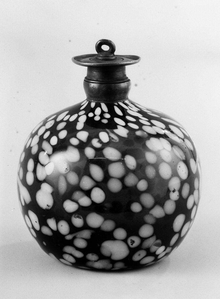 Bottle, Glass, pewter, French, possibly Nevers 