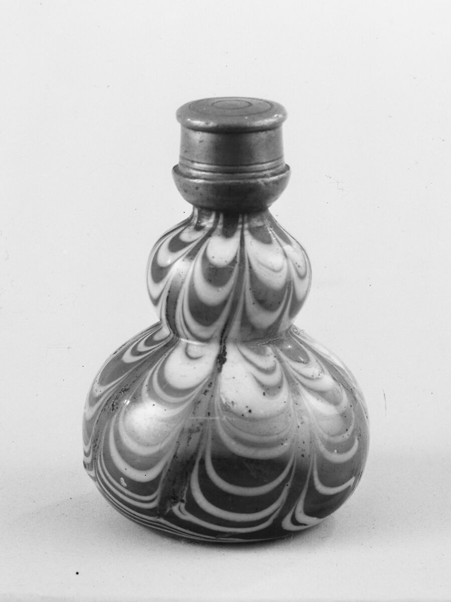 Scent bottle, Glass, pewter, French 