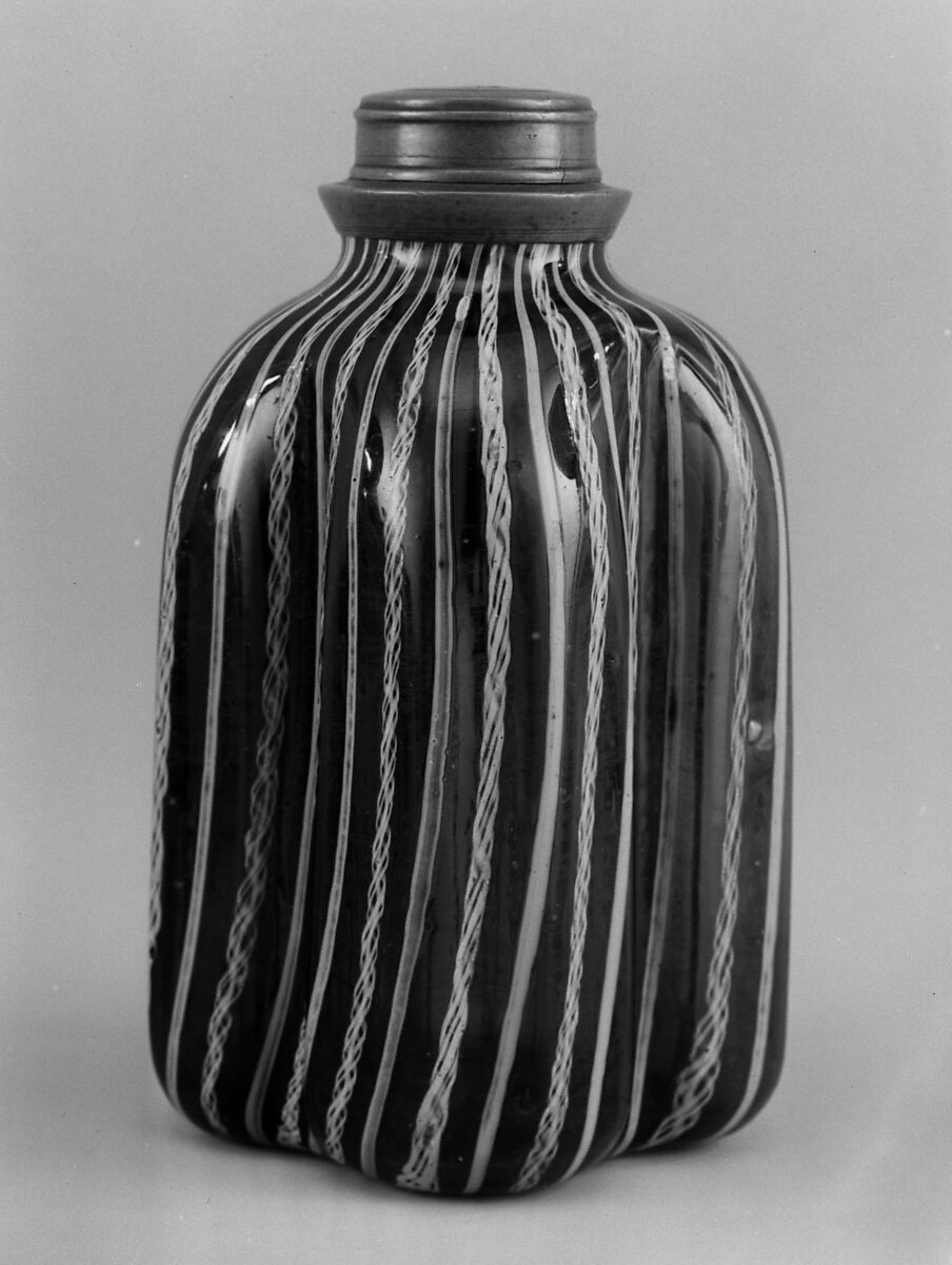 Bottle, Pewter cap by Christoff Stolle (active 1674–?), Glass, pewter, probably German, Saxony (Freiberg) 