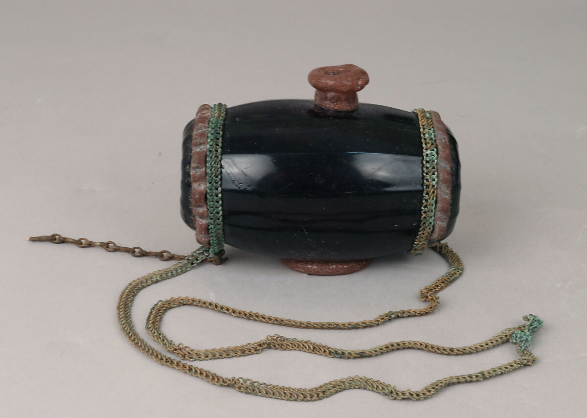 Flask, Glass; metal, French, possibly Normandy 
