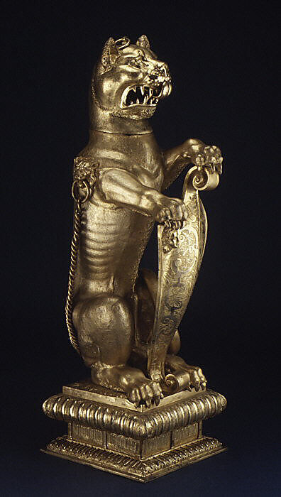 Leopard holding a shield, Elkington &amp; Co. (British, Birmingham, 1829–1963), Silver on base metal, British, Birmingham, after British, London original